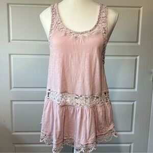 Tank Top Crochet Trim Sleeveless Casual Summer Top Pink Boho‎ Chic Size L